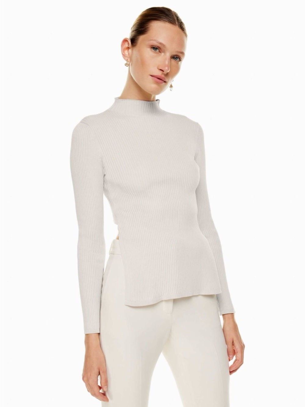 Babaton Ribbed Mock Neck Sweater in Matte Pearl XS